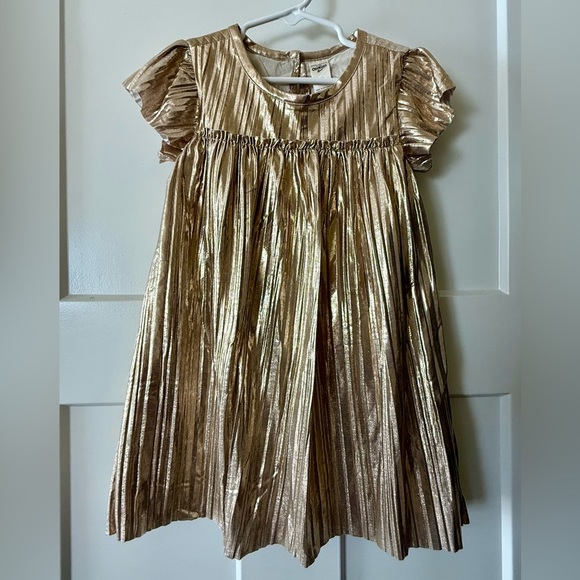 ✨ OshKosh B’gosh Girls 3T Metallic Gold Pleated Party Dress ✨ - Picture 1 of 4